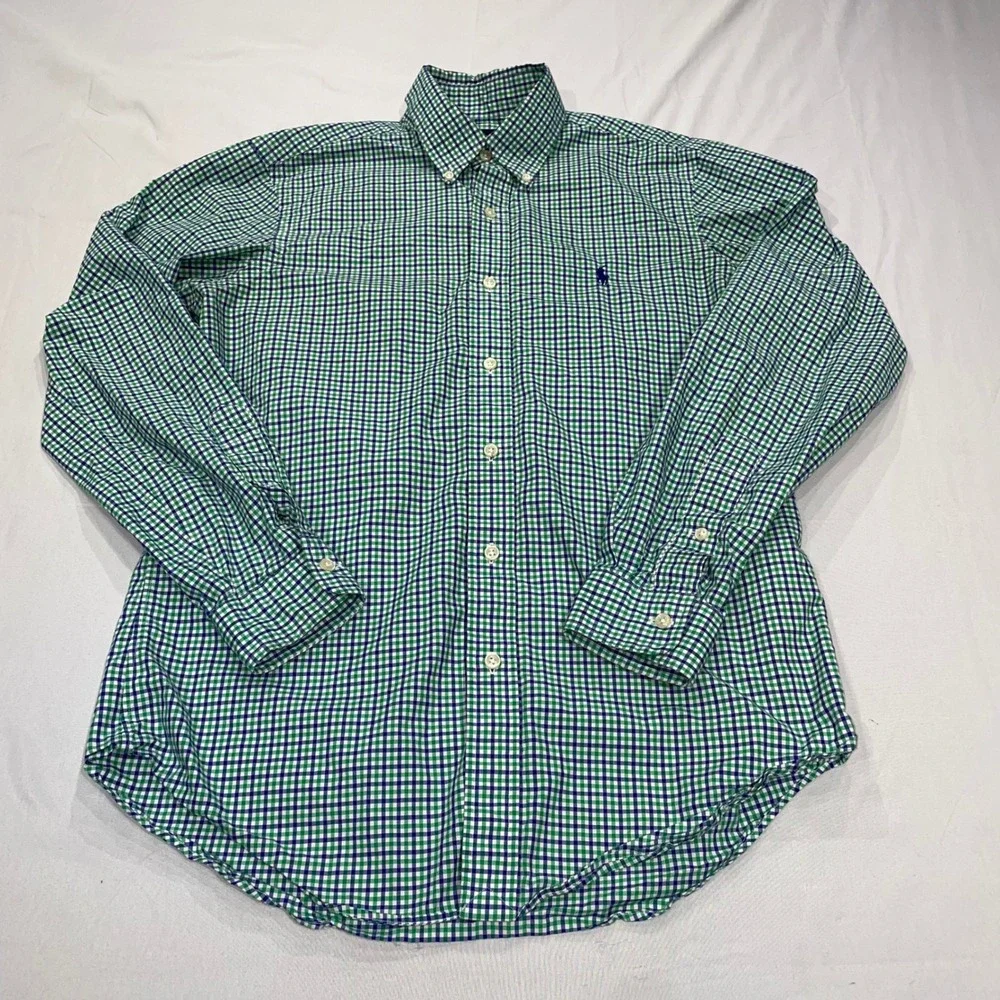 Polo Ralph Lauren Mens Gingham Button Down Shirt Green Navy Blue Small RN41381